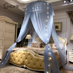 Home Large Elegant Mosquito Nets for Summer Hanging Kid Bedding Round Dome Bed Canopy Curtain Bed Tent With Night Light 210316
