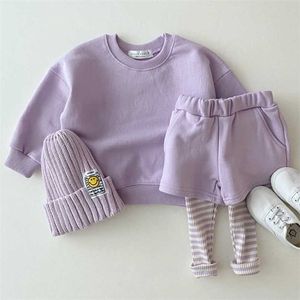 Koreanska Baby Kläder Boys Flickor Candy Färg Sweatshirts + Byxor 2st Satser Tracksuits Casual Fashion Barn Barnkläder Ställer 211021