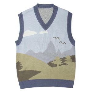 Erkek Yelekler Lacible Harajuku Vintage Grafik Örme Kazak Yelek Kolsuz Gevşek Streetwear İngiltere Stil Örgü Tank Tops Kazak