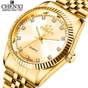 Golden Clock gold Fashion Men watch full gold Stainless Steel Quartz watches Wrist Watch Wholesale CHENXI Gold watch men 210804