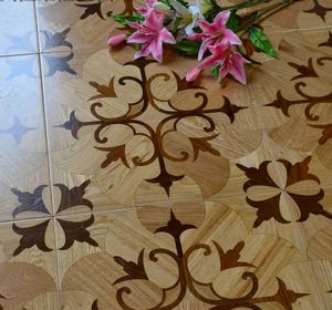 Carglized Oak Hardwood podłogi kwiatowy wzór Medalion Inalid Marquetry Naklejka ścienna Tapeta Efekt Gotowy Dywan Sztuka Płytka Ceramika Tło