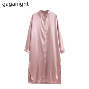 Casual Loose Women Solid Dress Long Sleeve Spring Autumn Girls Shirt Dresses Single Breasted Turn Down Collar Vestidos 210601