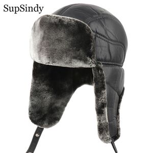 Army Military Ushanka Men&Women PU leather Winter Bomber Hat warm Faux Fur Pilot Earflap Hats Trapper Thermal Snow Caps