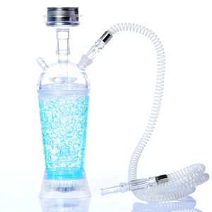 Akrylowa Haishah Shisha Set Mini Kolorowe LED Light Glass Palenie Rury Wodne Przenośne Narguil Cup Kit Ze Wąż Ze Stali Nierdzewnej Miski