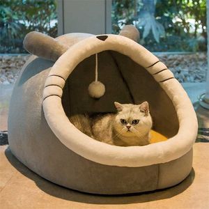 Cat Bed Indoor Pet Tent Warm Soft Cushion Novetly Huts Cozy House All Season Sleeping Beds Nest for Small Medium Dog Cats Kitten 211006