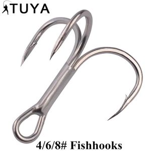 Fishing Hooks High Carbon Steel Fishhooks Super Sharp Solid Triple Barbed Hook 4/6/8# 10pcs Treble