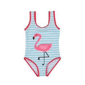 Costume da bagno intero da bambina per bambina, da spiaggia, con fenicottero a righe e nappe