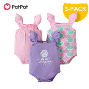 W varış yaz 3 parçalı bebek kabuk mermer ruffled bodysuits set tulum gilr giyim 210528