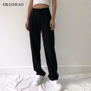 Fashion Straight Suit Women Pants High Waist Casual Office Lady Pants Full Length Wide Leg Loose Female Black Mom Trousers 210721