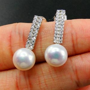 Stud Beautiful High Quality 925 Sterling Silver Freshwater Pearl & CZ Women's Earrings For Gift