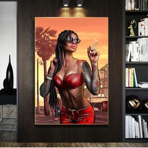 Sexy Bad Cool Girl Smoking Poster and Prints Modern Art Canvas Painting Wall Art Picture for Living Room Cuadros Home Decoration