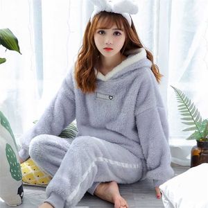 Winter Thick Warm Flannel Pajamas Sets For Women Sleepwear Home Clothing Pajama Home Wear Pyjamas Set 211112