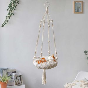 Grande Macrame Cat Hammock, Macrame Hanging Swing Dog Bed Basket Home Pet Accessori 's House Puppy Gift 211111