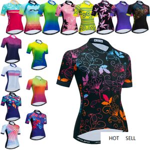 Women Short Sleeve Bike Jersey Breathable Quick-dry Bicycle Clothing Full Zipper Cycling Wear