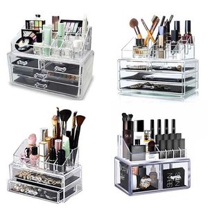 Organizzatore di trucco Scatola di immagazzinaggio cosmetica Organizzatore di plastica trasparente Organizzatore di gioielli da tavolo in acrilico Bagno multifunzionale 211102