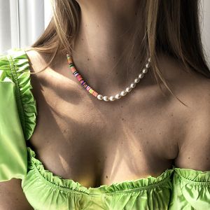 2021 Czeski Letnie Kolorowe Miękkie Clay Pearl Beads Choker Naszyjnik Biżuteria