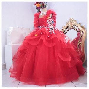 Wholesale flower girl dresses red wedding for sale - Group buy Red Lace Flower Girl Dresses Crystals Ball Gown Tulle Little Girl Wedding Dresses Cheap Communion Pageant Dresses Gowns