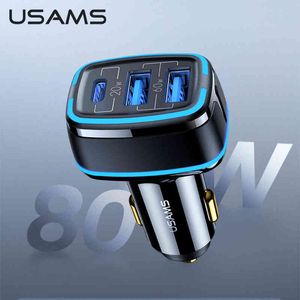 USAMS 80W 자동차 빠른 충전기 USB 유형 C PD 3.0 QC3.0 아이폰 12 11 Pro Max X XS Huawei P40 Xiaomi Samsung 용 빠른 충전 SCP AFC