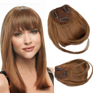 Toysww Clip-in-Haarteil mit Pony, echte Extensions, maschinelles Remy, 3 Clips, natürliches Fransen-Haarteil, 25 g