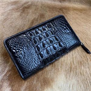 Authentic Crocodile Belly Skin Zipper Closure Men Long Wallet Card Purse Genuine Exotic Alligator Leather Male Small Clutch Bag249b