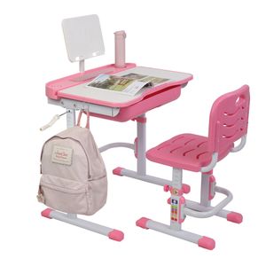 Studienstühle großhandel-WACO Kinderstudietisch Schreibtisch und Stuhl Set Handbetätigte Hebehöhe Verstellbare Kinder Neigungsbar W BOOKSTAND Bleistiftkofferschublade Rosa