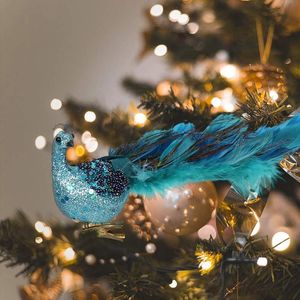 Weihnachtsdekoration Pfauen großhandel-Weihnachtsdekorationen in Pfau Drop Ornamente glitzernd Vogel Clip on Anhängerjahr