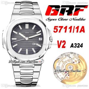 GRF V2 5711-1A PP324SC A324 Orologio da uomo automatico Quadrante grigio strutturato Bracciale in acciaio inossidabile Super Edition 6 Stili Orologi Puretime D4