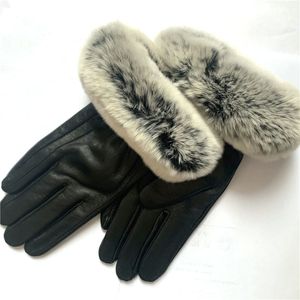 Vinter Luxury Sheepskin Leather Handskar Designer Äkta Läder Touch Screen Glove Mjuk Varm Kort Fleece Inre Drive Lokomotiv Rider Glovess