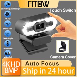 Taida Full HD 1080P 2K 4K Câmera de luz de preenchimento de preenchimento de foco automático com microfone transmissão ao vivo USB computador web cam