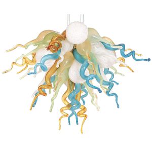 Nodic Deisgh Multi Color Chandeliers Chain Pendant Lights Livingroom H otel Hand Blown Glass Art Style Chandelier Lamp