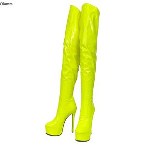 Rontic Damen Winter-Overknee-Stiefel, glänzend, 15 cm dünn, hoher Absatz, runde Zehenpartie, wunderschöne Bankettschuhe in 5 Farben, Plus US-Größe 5–13