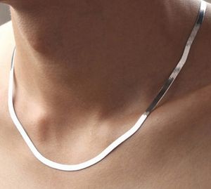 Gümüş Renk Kolye Unisex Düz Yılan Link Zinciri Istakoz Toka Collares Kadınlar Için Collares Kolye Erkekler S-N21