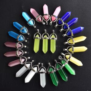 Fashion cat eye Hexagon stone pillar Point charm Handmade pendant for jewelry pendants Necklace making Wholesale