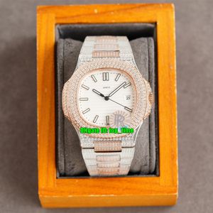 13 Style Wysokiej Jakości Zegarki RRF 40mm Nautilus 5711 Full Diamonds Cal.324 Automatyczne męskie Zegarek White Dial Różowe Złoty Dwukierunkowe Bransoletka Gents Sports Wristwatches