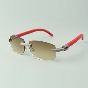 Tasarımcı Mikro-Asfalt Elmas Güneş Gözlüğü 3524026 Kırmızı Ahşap Bacaklar Gözlüklü, Doğrudan Satış, Boyutu: 56-18-135mm