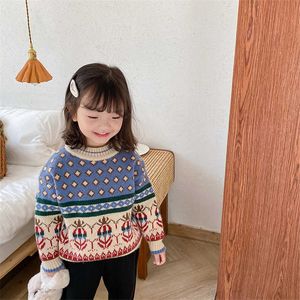 Koreański styl zima dziewczynek casual swetry dzieci O-neck dzianiny pulower dzieci grube ciepłe sweter dziewczyna 1-7y 210615