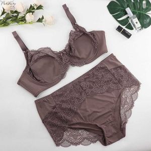 Parifairy Set di reggiseno e mutandine ultra sottili in pizzo floreale sexy Set di biancheria intima di grandi dimensioni Lingerie Donna Reggiseno Coppa D 38-48 XL-6XL X0526