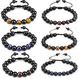 6pcs Classic Blue Tiger Eye Natural Stone Strands Bracelets Adjustable Size 8mm 10mm Braided Onyx Beaded Bracelet Men Women Couple Jewelry Gifts 2021