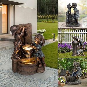 Trädgårdsdekorationer inomhus / utomhus flicka och pojke statyharts skulptur Yard Art Decoration Jardineria Decoracion Drop