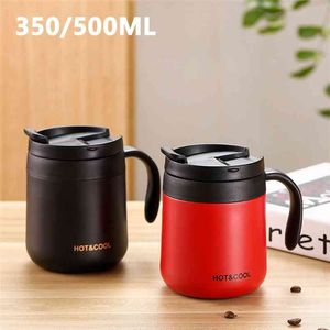 300/500ml Thermal Lid Coffee Mug Insulated Travel Portable Water Cup Double Wall Stainless Steel Flask Vacuum Bottle Reusable 210809