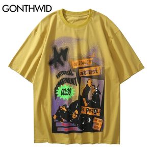 Camisetas Streetwear Harajuku Homens Hip Hop Gótico Punk Rock Cantor Imprimir Manga Curta Tees Camiseta Algodão Casual Solto Tops 210602