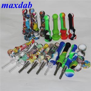 Smoking 14mm Silicone dab Straw pipes silicone nectar pipe with titanium nail quartz tip dabber tool