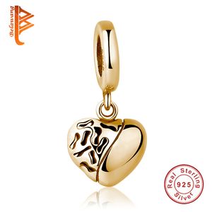 100% 925 Sterling Silver & Rose Gold Love Heart Charms Beads fit Pandora Women Bracelet Authentic Jewelry Valentine Day Gift Q0531