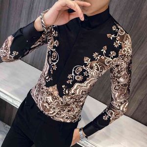 Luxury Royal Shirt Men Casual Slim Fit Långärmad Män Paisley Skriv ut Skjorta Camisa Social Masculina Manga Longa Prom Party Shirt 210628