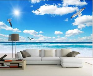 Wallpapers Custom Wall Mural Wallpaper Blue Sky White Clouds Sunshine Beach Maldives Sea View TV Backdrop Po Paper Painting 3D