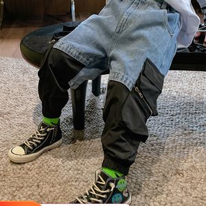 Jungen Denim Farbe Matching Hosen Frühling 2021 Neue koreanische Stil Beiläufige Hosen Frühling und Herbst Kinderbekleidung Mode 210303