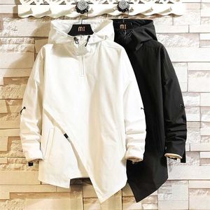 Japonia Styl Pullover White Black Wiosna Jesień Kurtka męska Streetwear Bombowiec Odzież z Oversize Z Kapturem 5XL 6XL 7XL 211126