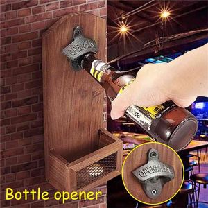 Wall Mounted Bottle Opener Kitchen Gadgets Wine Beer Can Opener Wood Kitchen Tools Accessories Bar Drinking Supplies Home Decor 210817