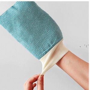 Newdouble-däck bad handskar skrubbning exfoliating handskar hammam dusch scrubbers kropp tillbaka skrubb massage svamp fuktgivande spa hud lle1068