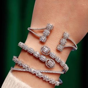 Pulseira empilhável de luxo da moda para casamento feminino com zircônia cúbica cristal CZ Dubai pulseira de prata joias para festa 2021